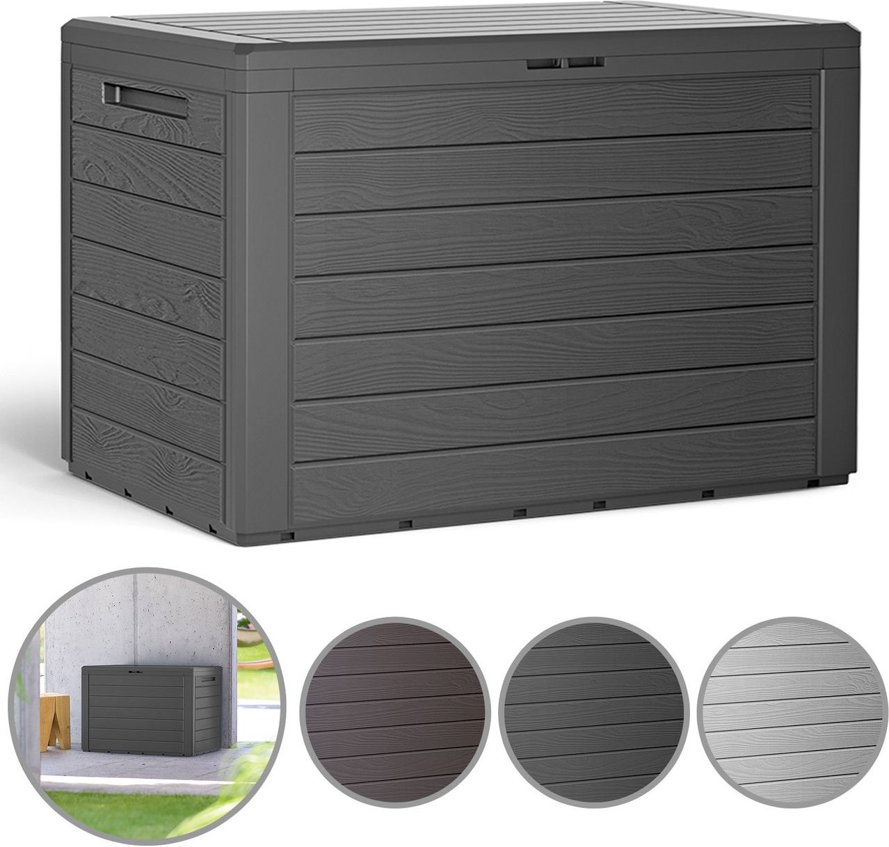 Thumbnail - Deuba Auflagenbox Balkonbox Woody 78 x 55 x 43,8cm anthrazit