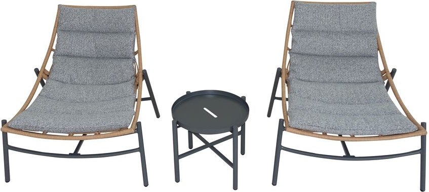 3tlg. Rattan Gartenset mit Sitzkissen HGS52-GRA, grau