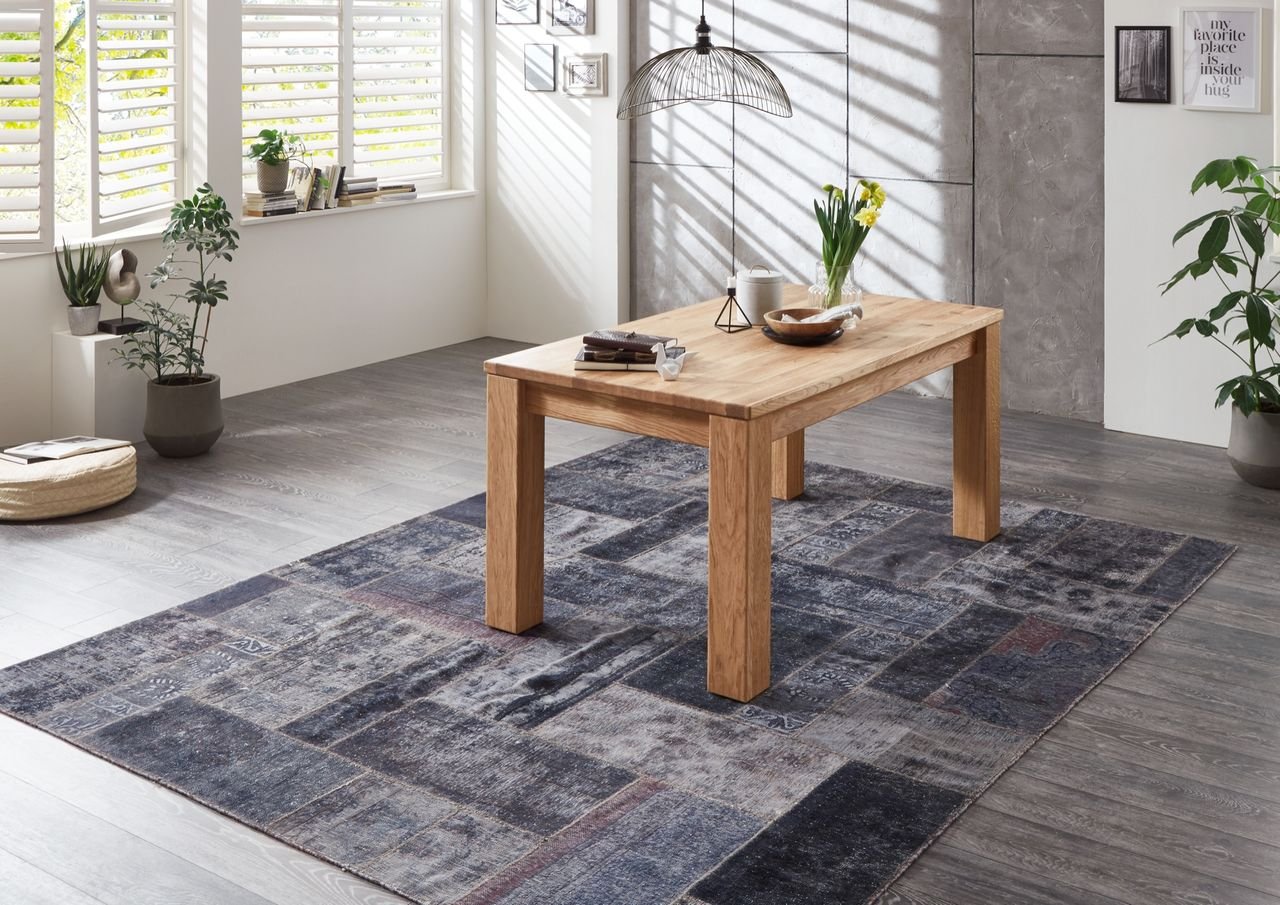 ausziehbarer Esstisch ROLF, Klappmechanik 160 x 90 Wild Eiche massiv geölt