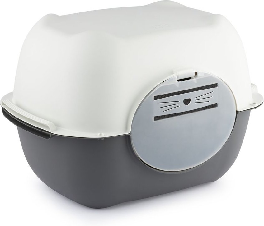 Rotho MyPet Bella Katzenklo mit Deckel und Klappe, weiss/anthrazit, (56.0 x 39.5 x 22.5 cm)