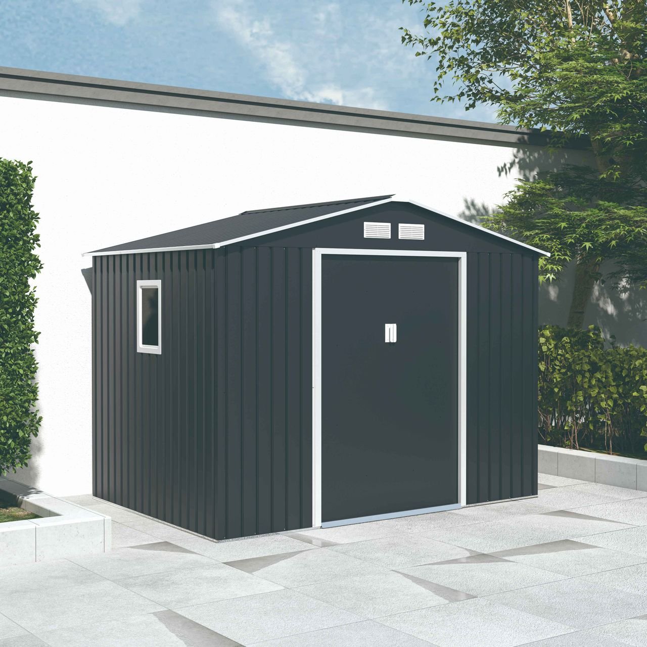 Metallgerätehaus "HANNA", ca. 277 x 195 x 213 cm - Grau/Weiß