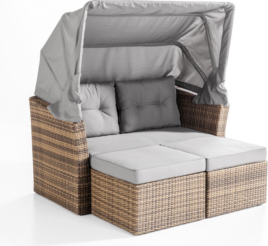7tlg. Multifunktionslounge aus Rattan VELIA, ca. 145 x 80 x 80,5/157 cm - Grau
