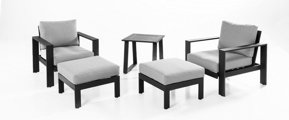 11tlg. Gartenlounge mit Tisch 2 Sessel inkl. 2 Hocker aus Aluminium RIAD S - Anthrazit