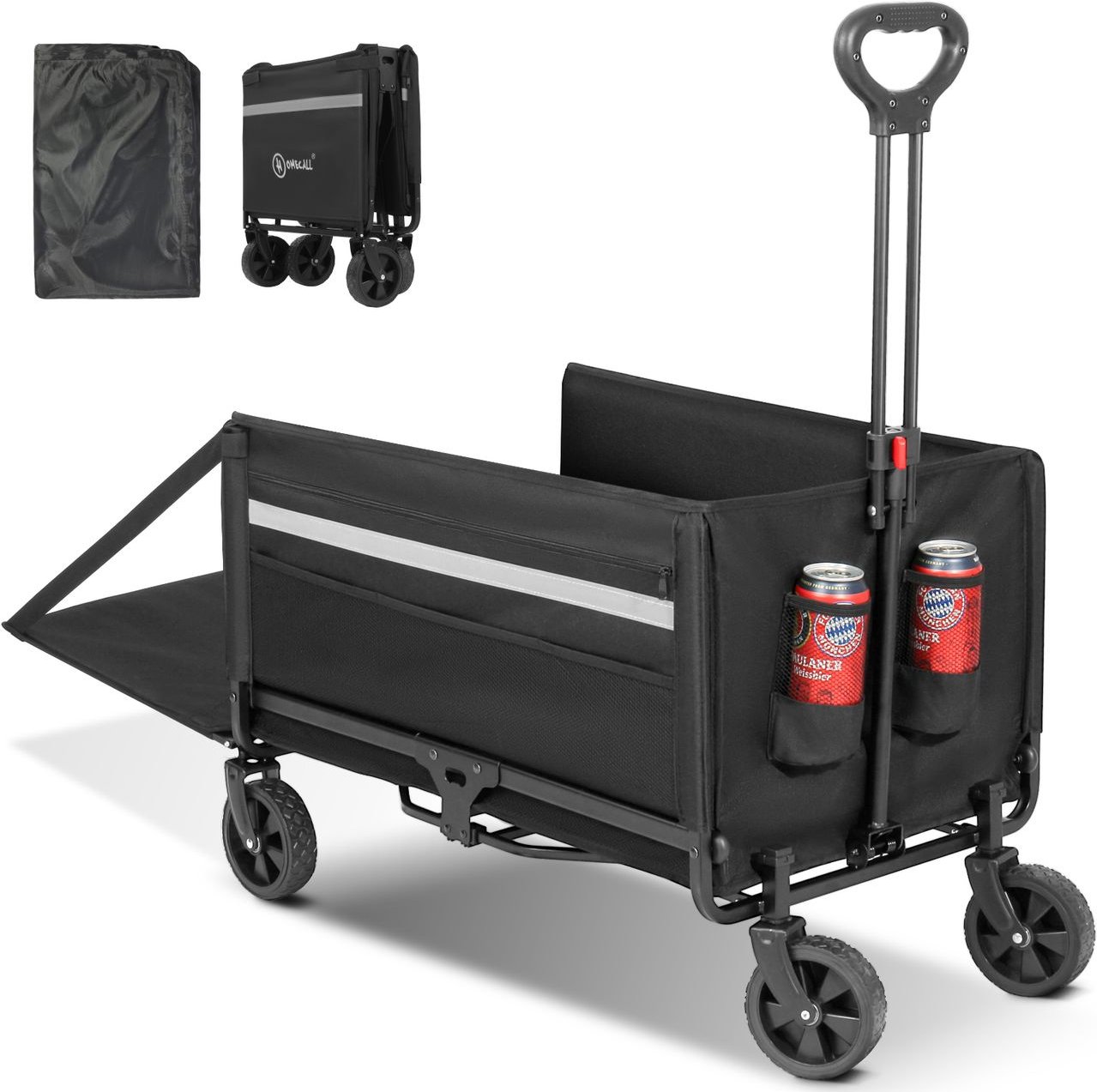 HOMECALL Bollerwagen Handwagen Klappbar, mit Aufbewahrungstaschen, bis 150KG, 120L