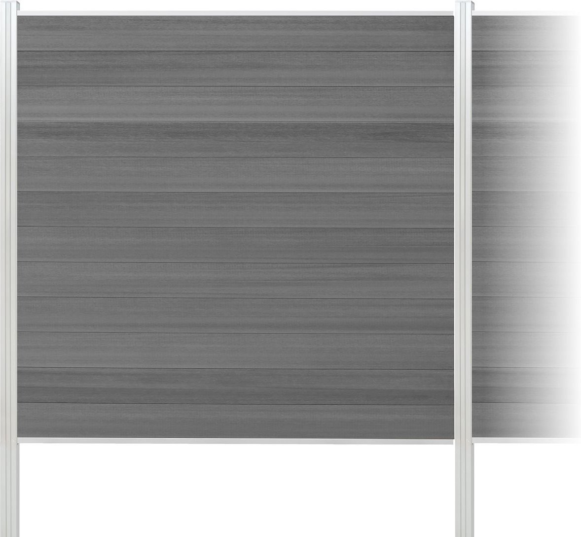 WPC Sichtschutzzaun Roma Line 5 x Zaunfeld grau und 6 x Alu-Pfosten eloxiert zum Einbetonieren