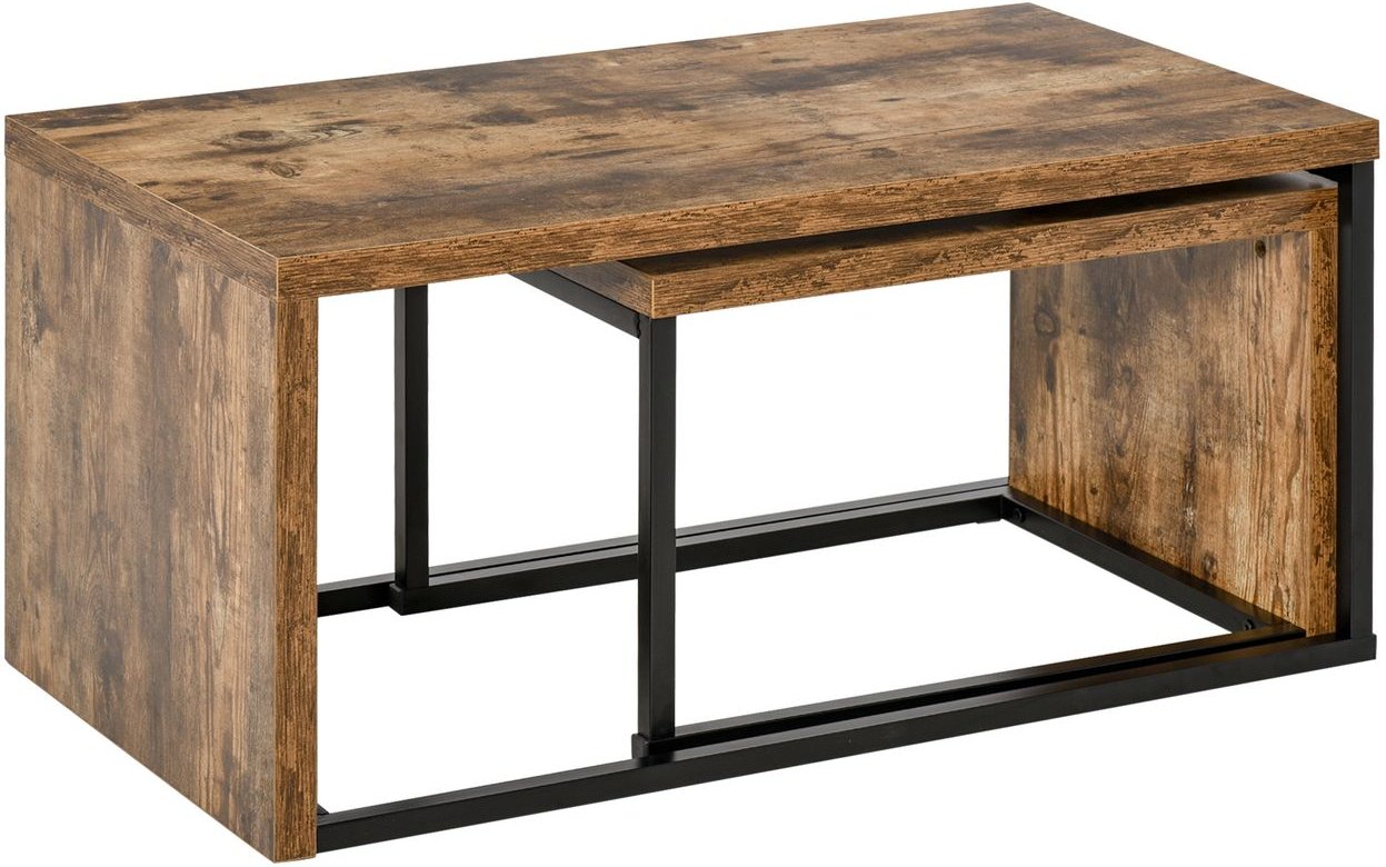 2er-Set Beistelltisch Kaffeetisch multifunktional MDF Schwarz+Braun