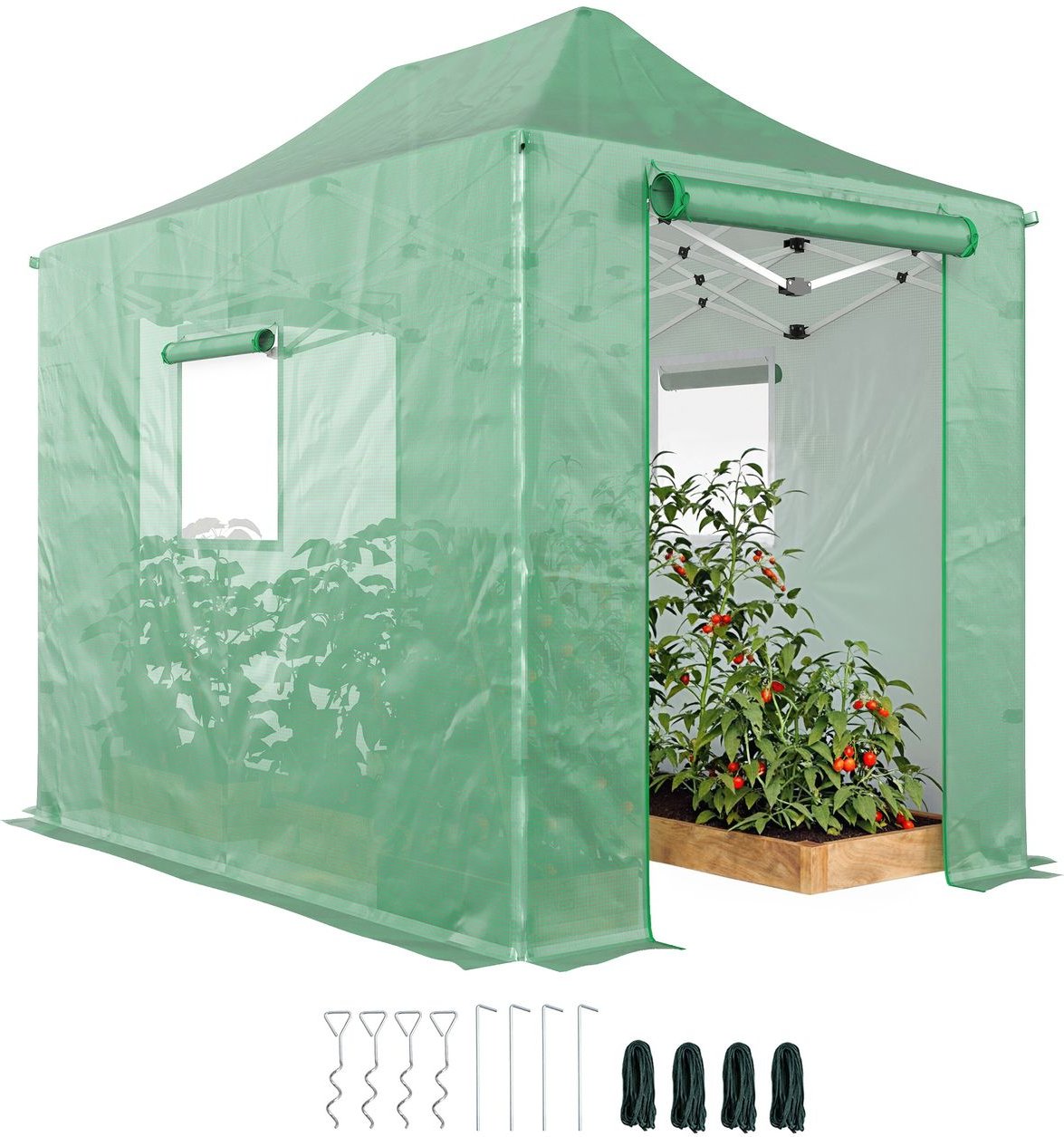 Pop Up Gewächshaus ca. 200x300x270 cm Faltbar Foliengewächshaus mit Satteldach