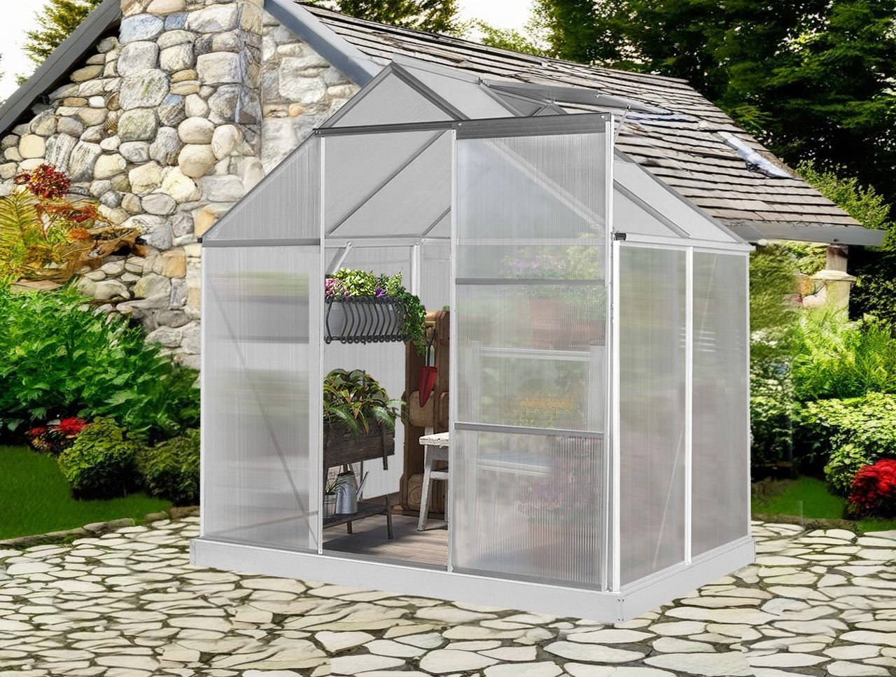 Aluminium Gewächshaus mit Dachfenster "Boston", ca. 130 x 190 x 193 cm - Silber