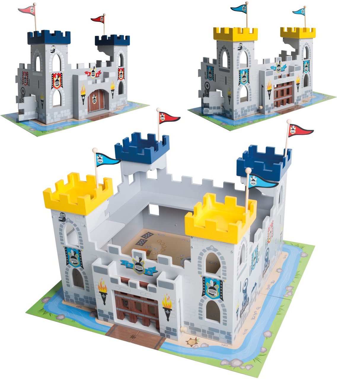 Ritterburg '3in1', Holz Burg Set, 2 Burgen steckbar zu einem großen Fort