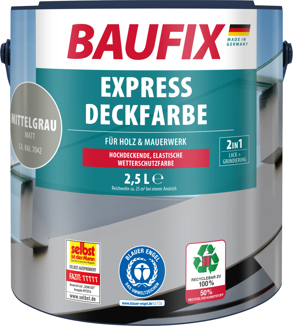 2in1 Express Deckfarbe, ca. 2,5 Liter, Mittelgrau