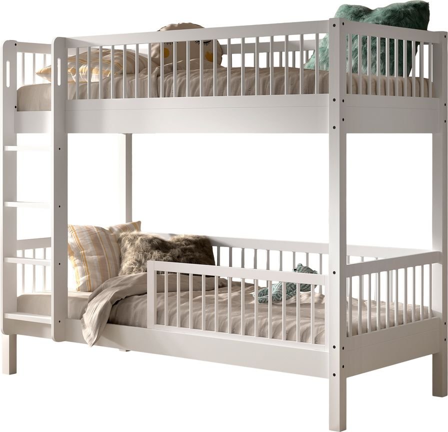 VIPACK - FAGUS weiß Etagenbett 90x200cm, inkl. Lattenrost, Rausfallschutz, Buche massiv