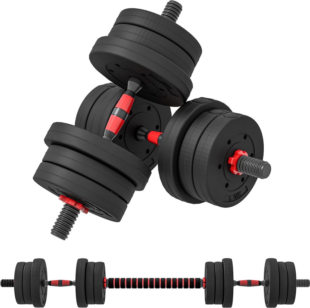 2 in 1 Hanteln Set 20 kg verstellbare Kurzhantel & Langhantel Fitness