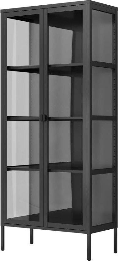 Vitrinenschrank aus Metall mit klaren Glastüren, ca. 180 x 80 x 35 cm - Schwarz