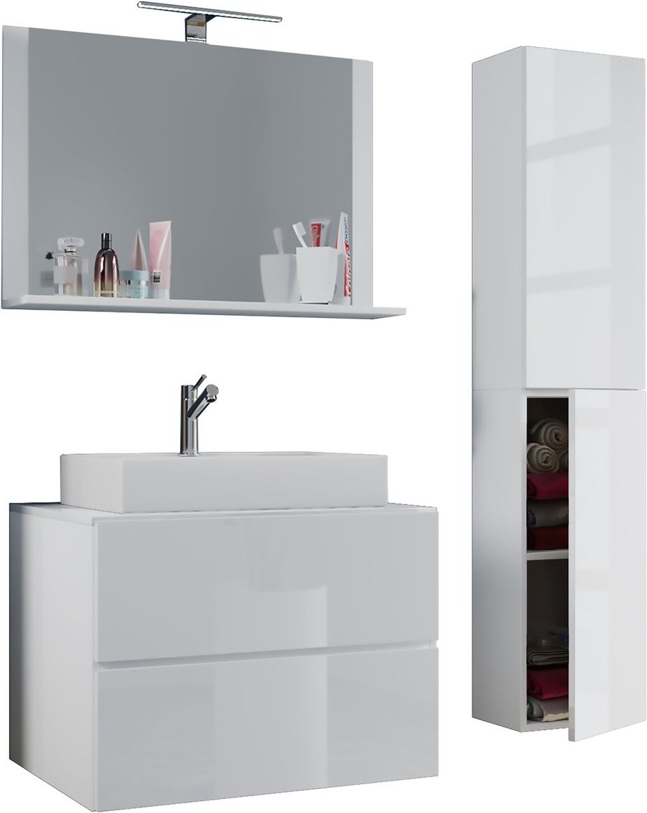 Thumbnail - Badblock Lendas L 60cm Unterschrank + Spiegel + 1 Seitenschrank Weiß