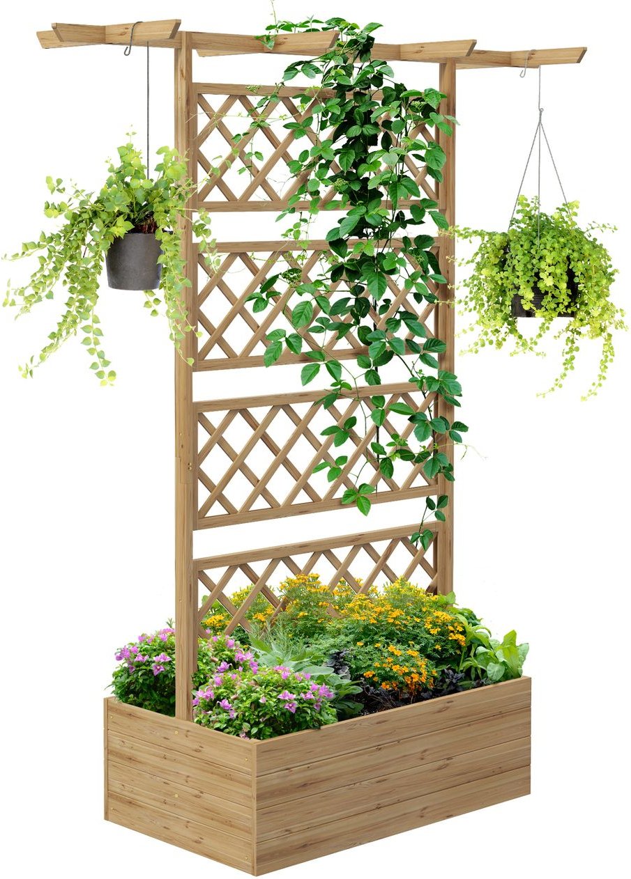 Blumenkasten Pflanzkasten aus Holz, Pflanzkübel mit Dach, Balkonkasten Naturholz