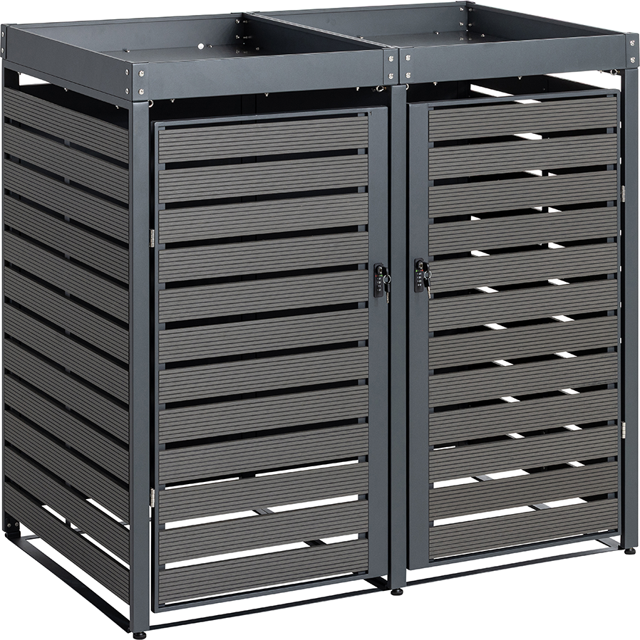 2er Mülltonnenverkleidung mit Pflanzdach aus verzinktem Stahl, ca. 132 x 80 x 124 cm - Anthrazit