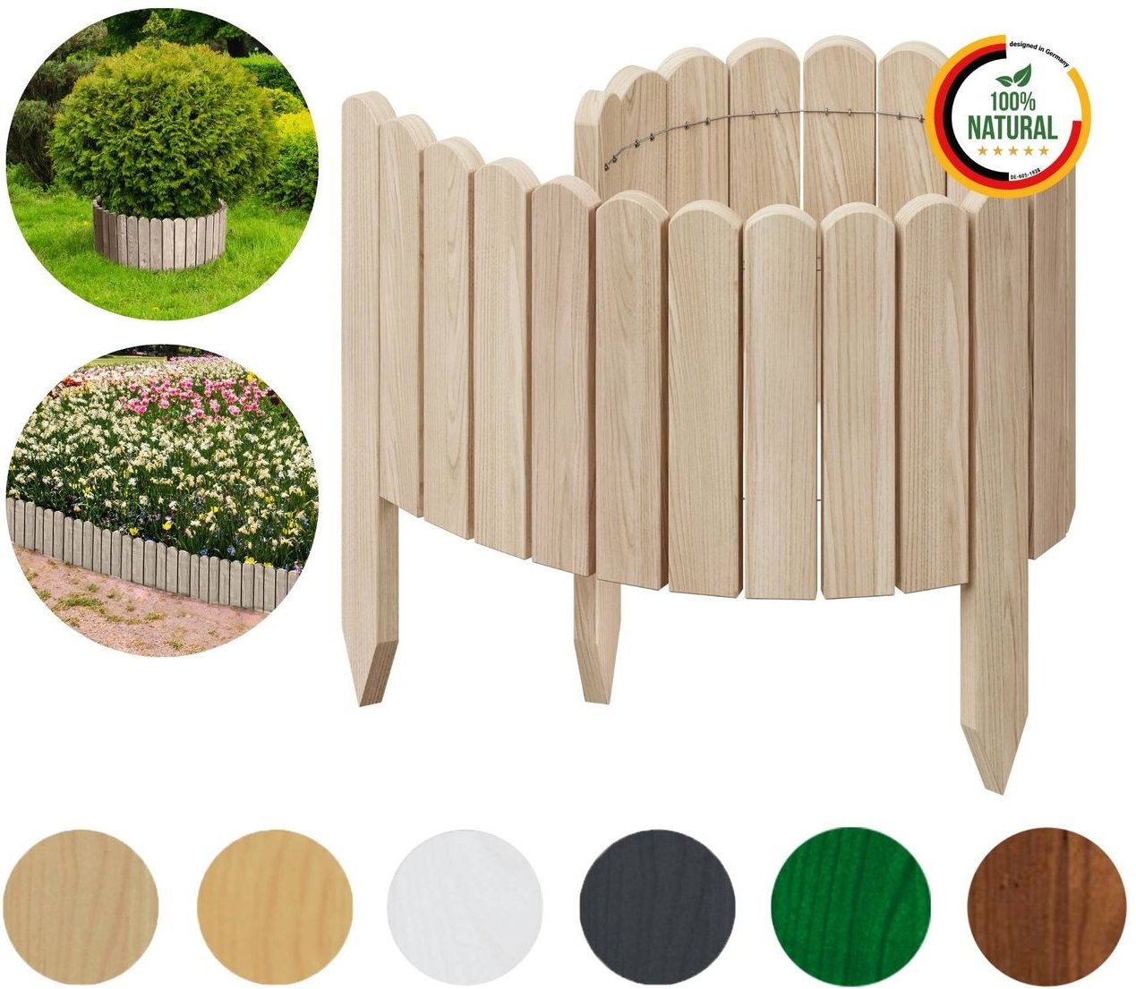 Beeteinfassung 10 x 100 cm Unbehandelt Flexibler Holzzaun Rasenkante