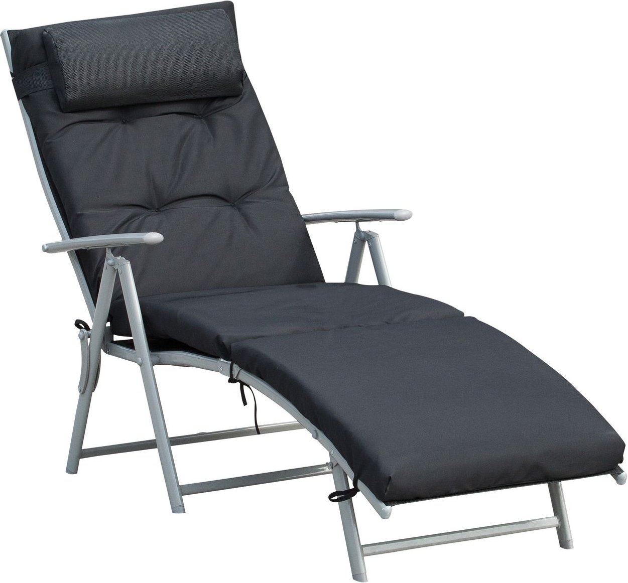 Sonnenliege mit Kissen 7-stufige Rückenlehne Relaxliege Metall Textil137 x 63,5 x 100,5 cm - Schwarz