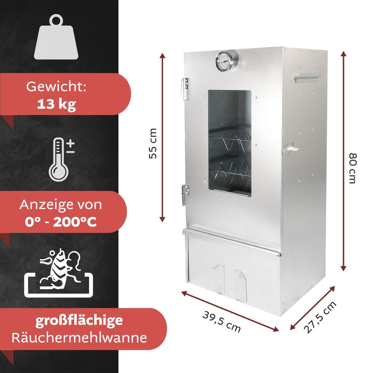 Räucherofen Edelstahl mit Untergestell, Räucherschrank, Kalträucherofen