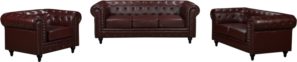 gepolsteter 3-2-1 Sitzer Sofa-Set HSP107-DRT dunkelrot Lederoptik