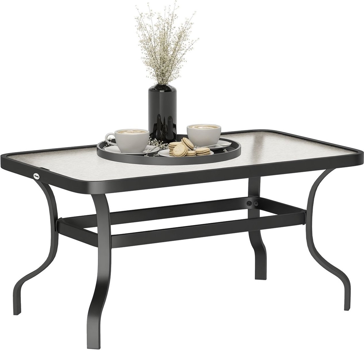 Beistelltisch Hartglas Kaffeetisch Couchtisch mit Wellendesign Schwarz