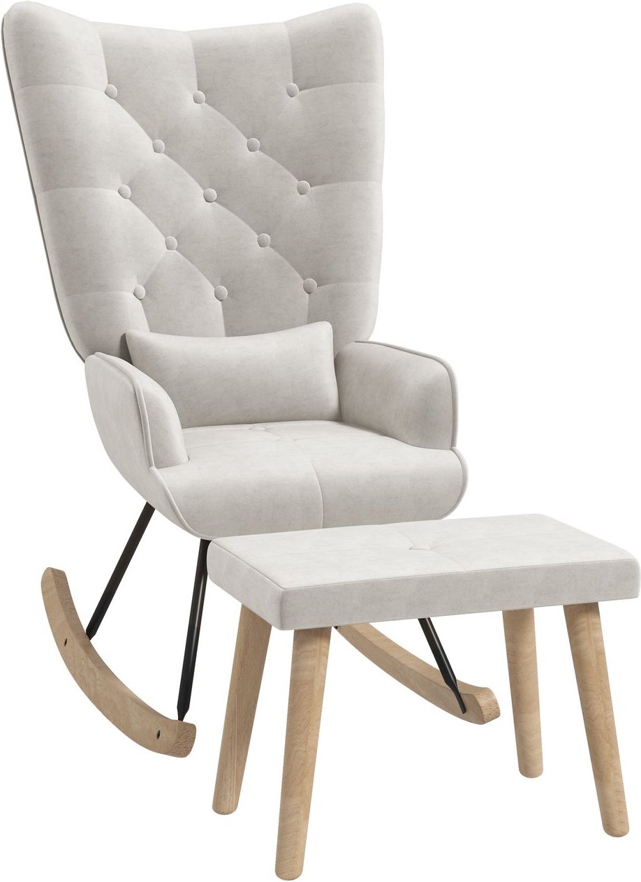 Thumbnail - HOMCOM Schaukelsessel mit Hocker, Relaxsessel mit Samtoptik, Kissen Cremeweiß