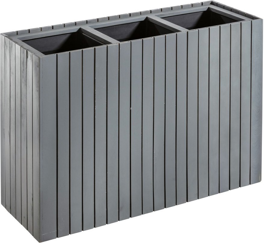Pflanzkübel aus Akazienholz für 3 Pflanzen, quadratisch, ca. 84 x 30 x 64 cm - Anthrazit