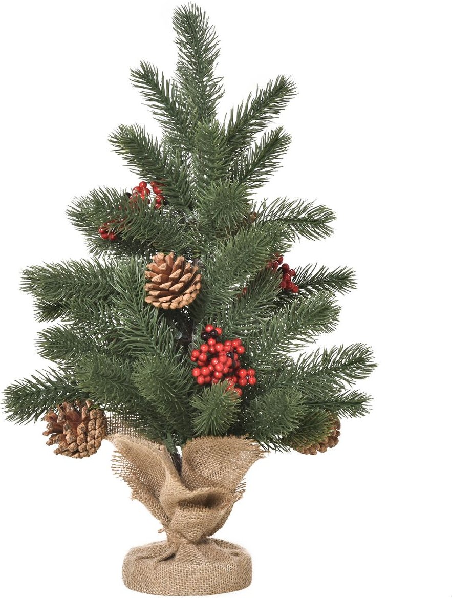 Weihnachtsbaum 50 cm Christbaum mit 4 roten Beeren und 4 Tannenzapfen Kunsttanne 55 Zweige Stabiler und haltbarer Sockel...