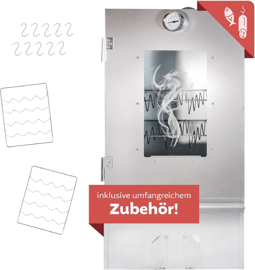 Räucherofen aus Edelstahl, Räucherschrank 80cm mit Zubehör und 3 Etagen