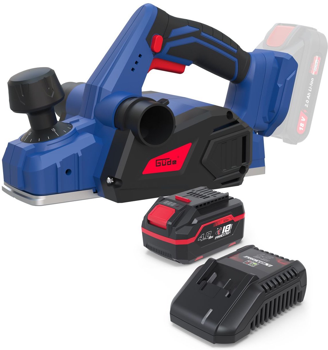 Güde Akku Hobel HO 18-0 inklusive Ladegerät & Akkupack Starter-Kit Set