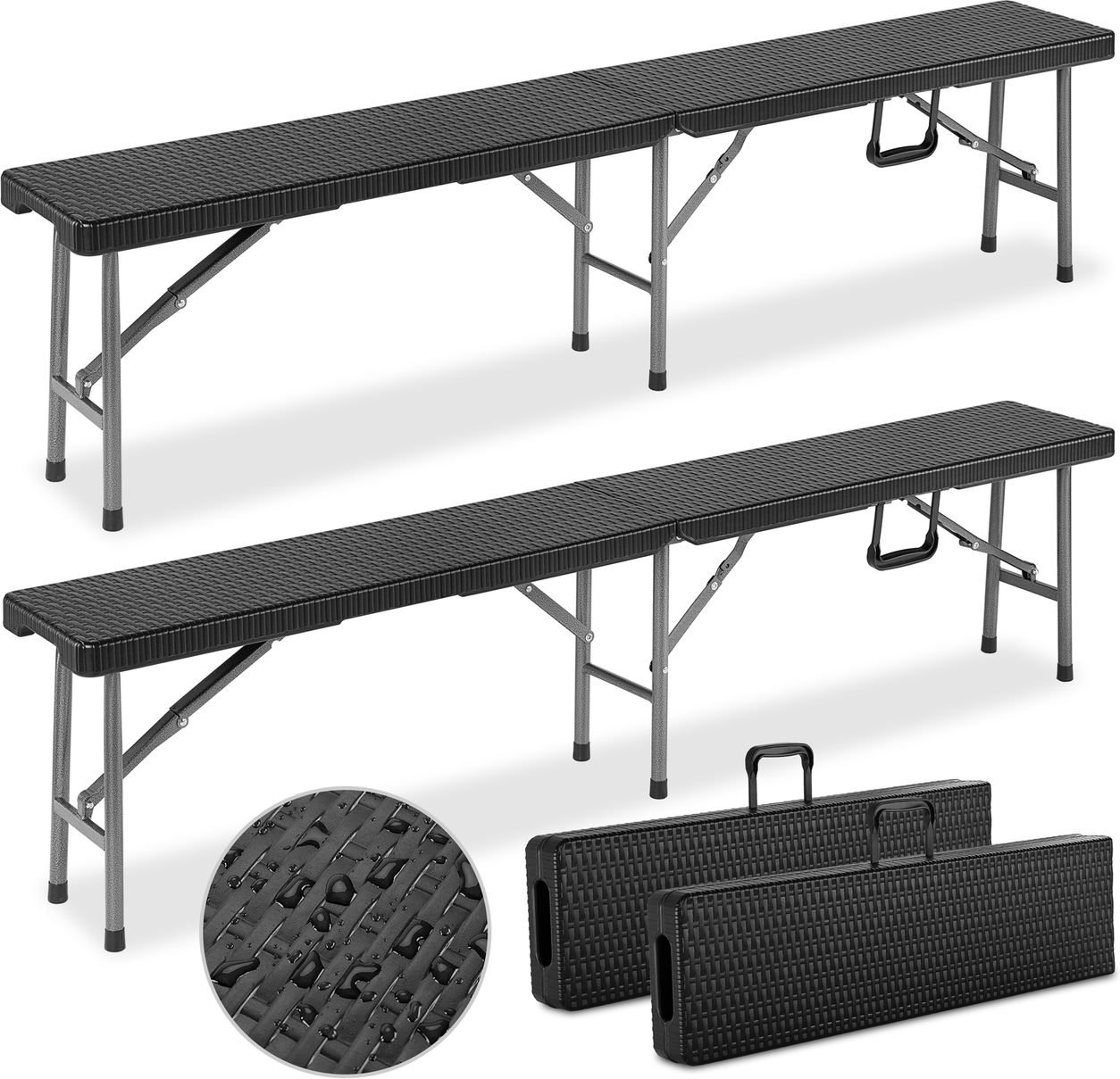 Thumbnail - Casaria 2er set Gartenbank Polyrattan Malmö 180 x 43 x 25cm schwarz