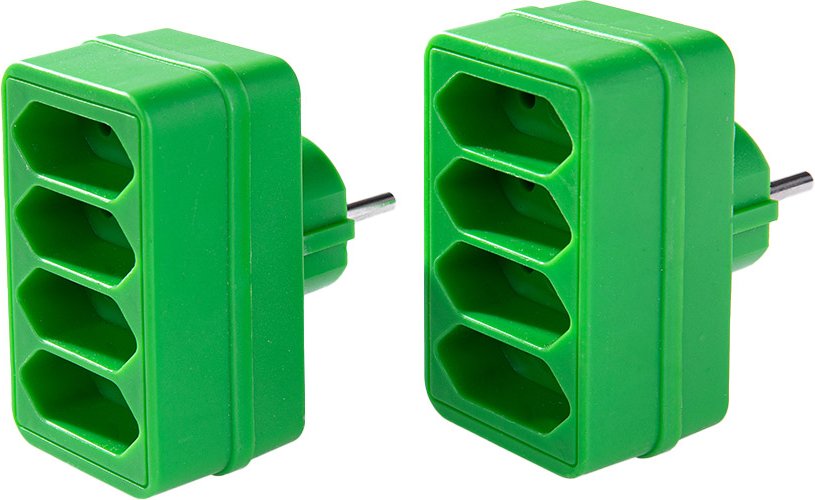 4-fach Steckdosenadapter - Grün, 2er-Set