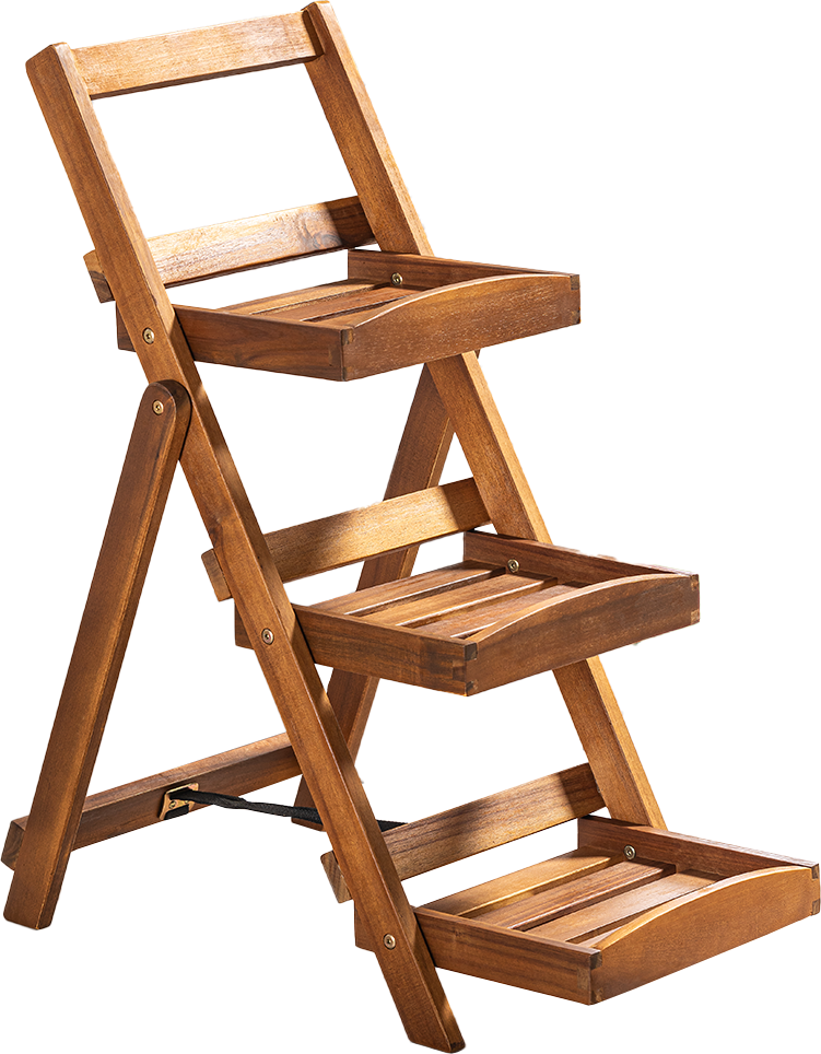 3-stufiges Blumentreppe mit 3 Ablagen, ca. 65 x 40 x 80 cm aus Akazienholz