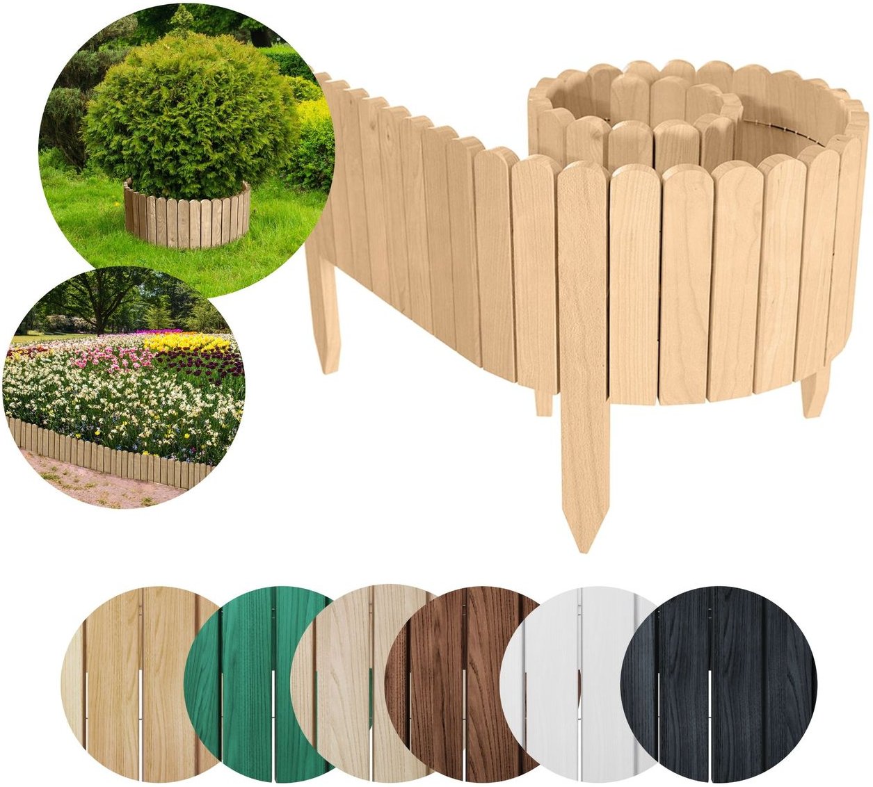 Rollzaun aus Holz Rasenkante Beeteinfassung Gartenzaun 200 x 20 cm Natur