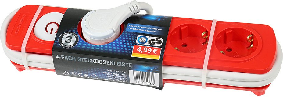 4-fach Steckdosenleiste - Rot