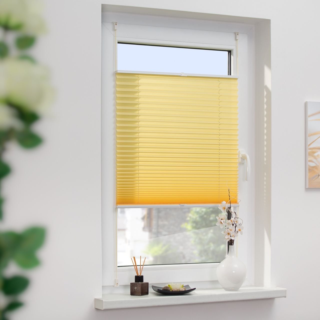 Plissee Klemmfix, ohne Bohren, verspannt - Gelb, 75 cm x 130 cm (B x L)