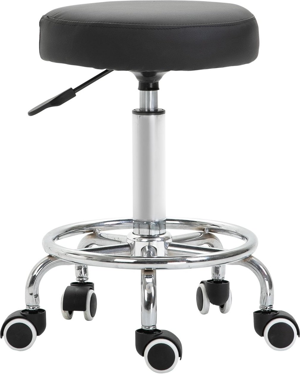 Rollhocker Höhenverstellbar Drehhocker mit Fußring Kunstleder Schwarz