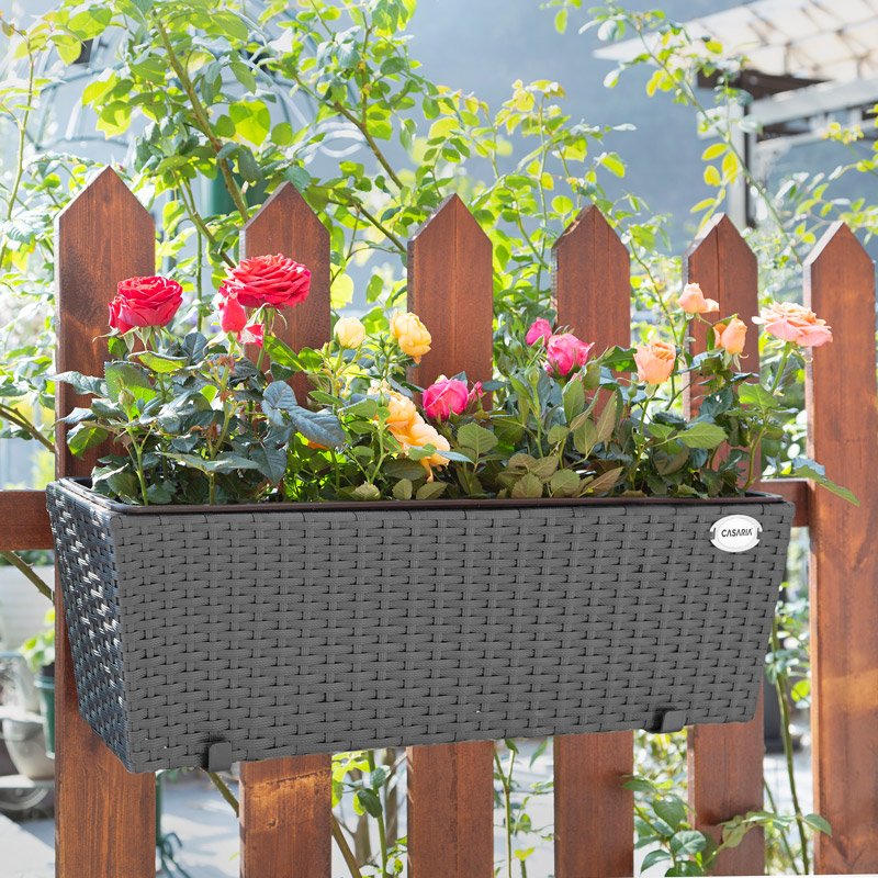 Blumenkasten Balkonkasten Polyrattan 60x20x19cm 2er Set schwarz