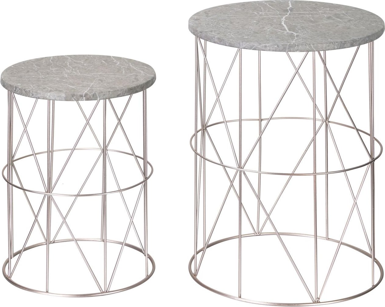 Thumbnail - 2er-Set Gartentisch Retro Metallkorb Drahtkorb Garten Satztisch Metall Rose+Gold+Grau Ø41 x 46 cm