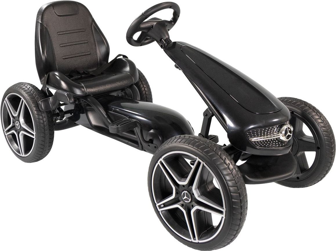 Go Kart Tretfahrzeug Mercedes schwarz, Kinderfahrzeug ab 3 Jahre, Soundlenkrad
