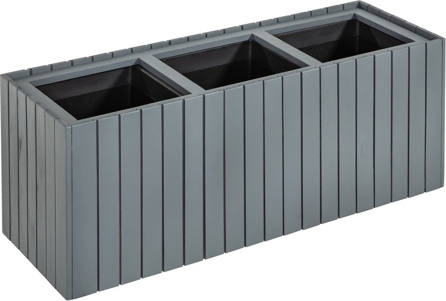 Pflanzkübel aus Akazienholz für 3 Pflanzen, quadratisch, ca. 84 x 30 x 35 cm - Anthrazit