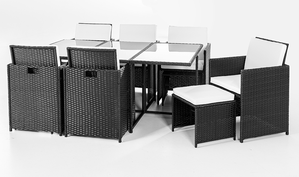 27tlg. Polyrattan-Sitzgruppe CUBE 4+6 mit platzsparendem Würfelsystem - Schwarz
