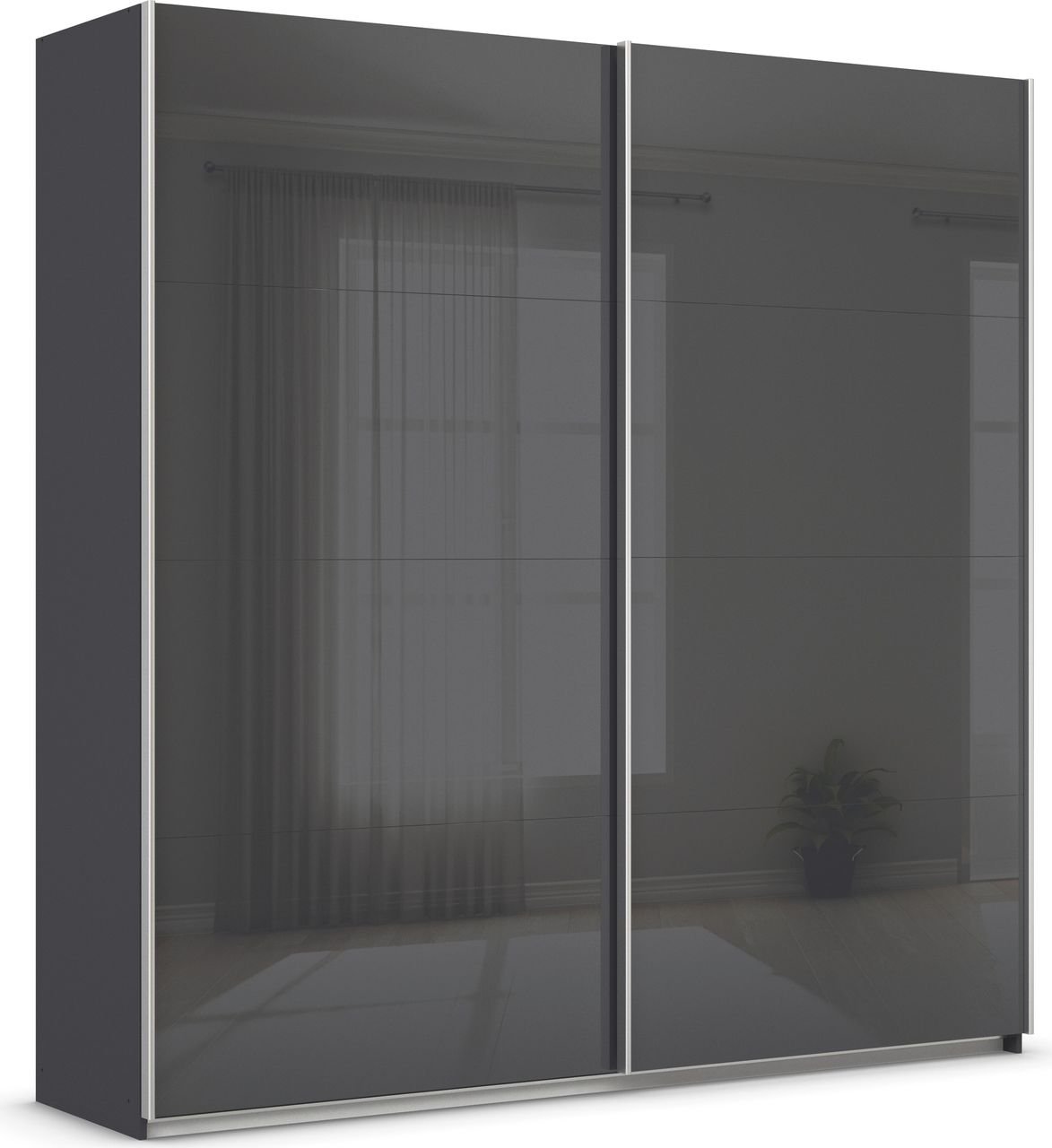 rauch Quadra Kleiderschrank 2-türig, mit Glastüren, Farbe Grau metallic Breite 226 cm