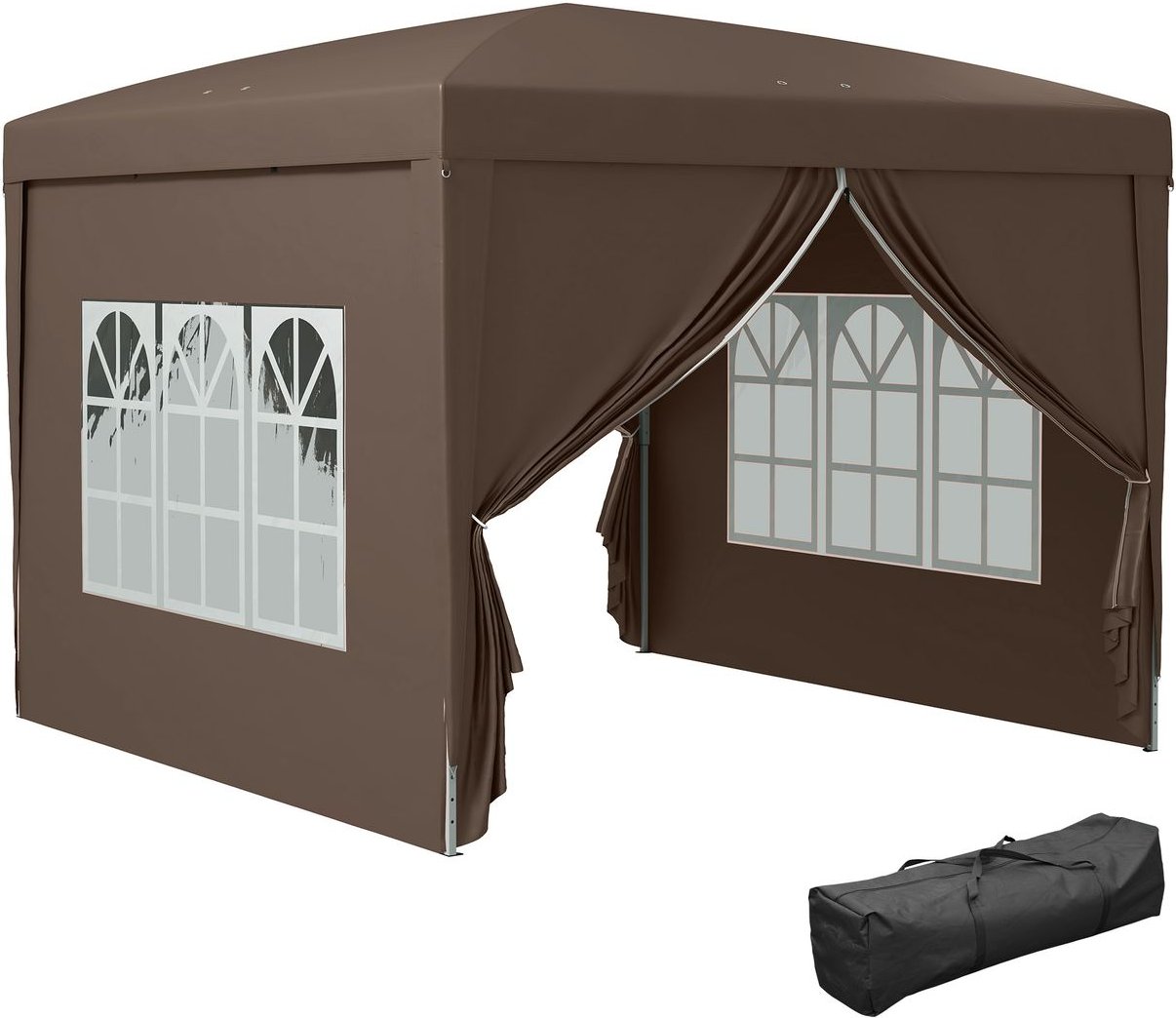 Pavillon ca.3x3m, wasserabweisend Stabil Winterfest Pop-up Faltpavillon Kaffee