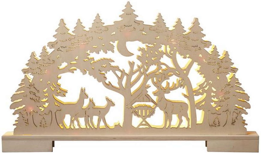 LED-Schwibbogen aus Holz - Wald mit Futterkrippe