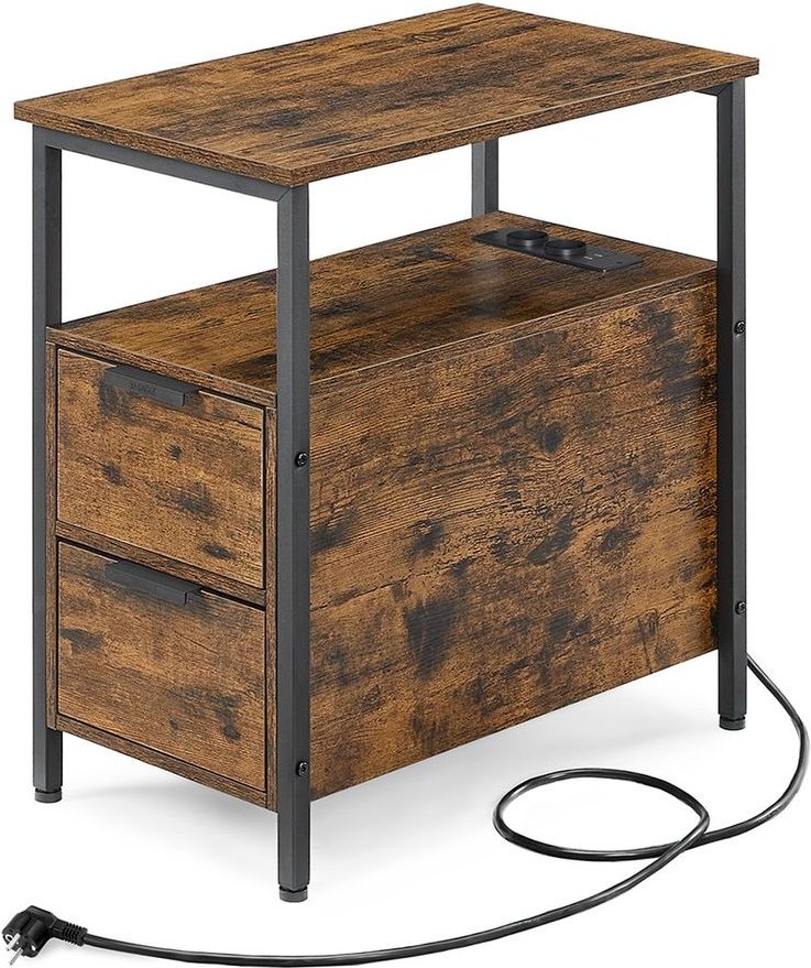 Beistelltisch mit Steckdosenleiste und 2 Schubladen