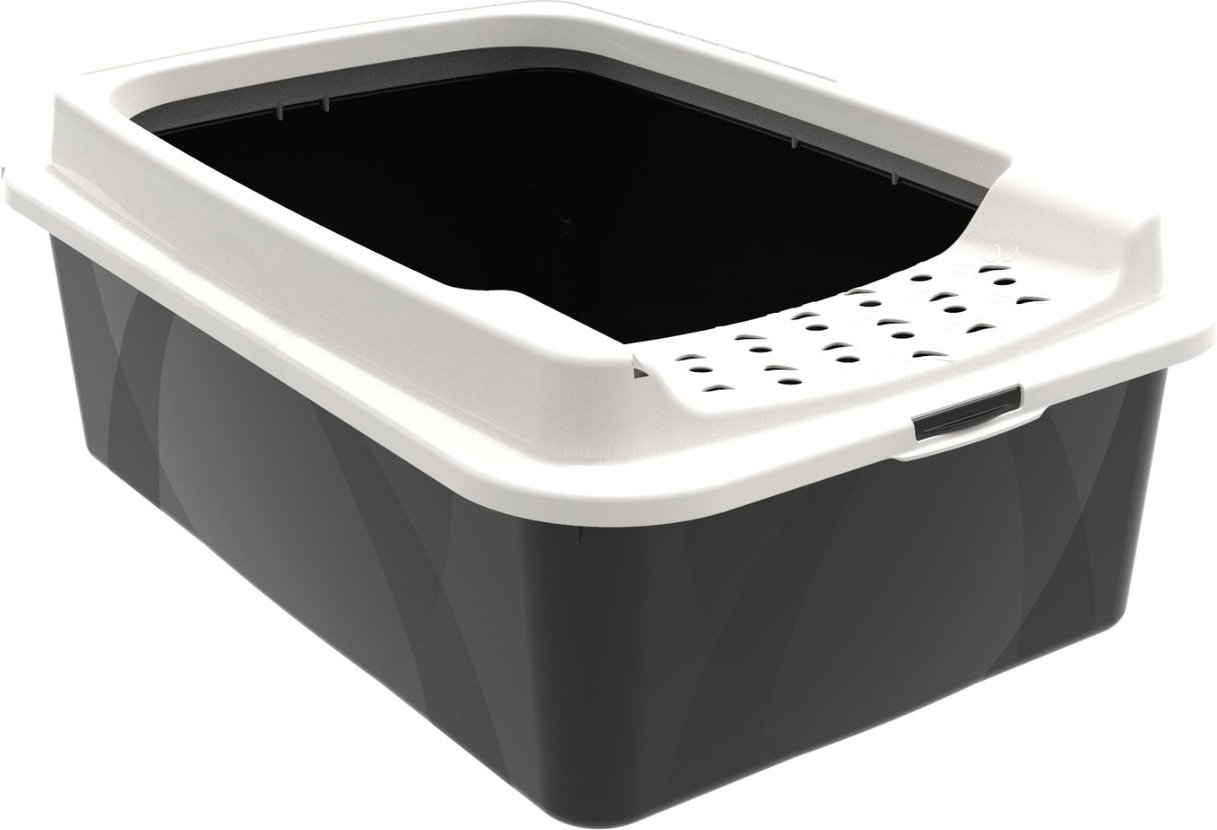 Rotho MyPet Eco Bonnie Katzenklo mit Top-Eingang, schwarz/weiss (recycelt)