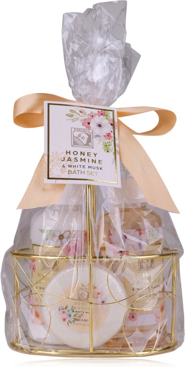 Badeset HONEY JASMINE in Drahtkorb