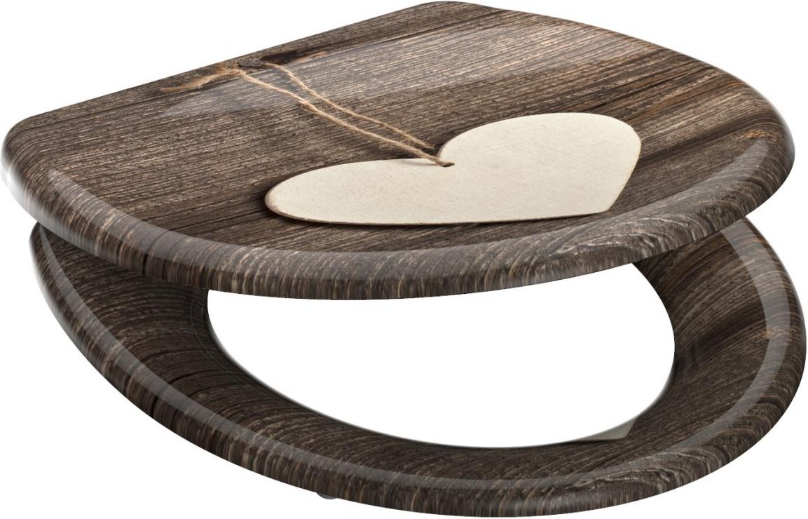 WC-Sitz WOOD HEART Duroplast Kunststoff Absenkautomatik Schnellverschluss Motiv