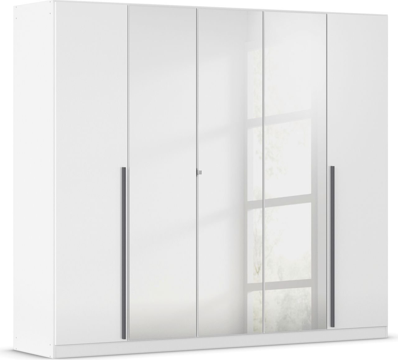 rauch Alba Kleiderschrank 5-türig, mit Spiegel, Farbe Hochglanz Weiß/Weiß Breite 226 cm